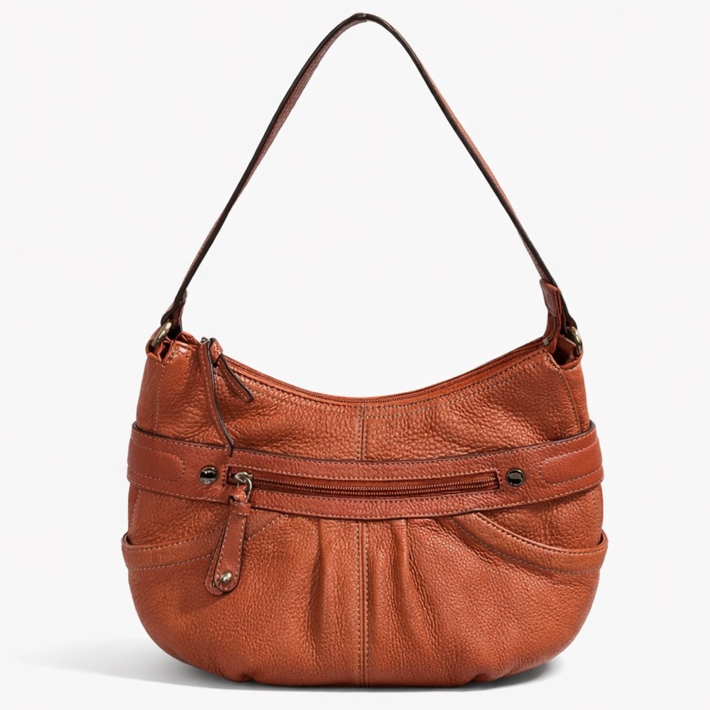 Tignanello Pebbled Leather Shoulder Bag Burnt Orange Silver Hardware